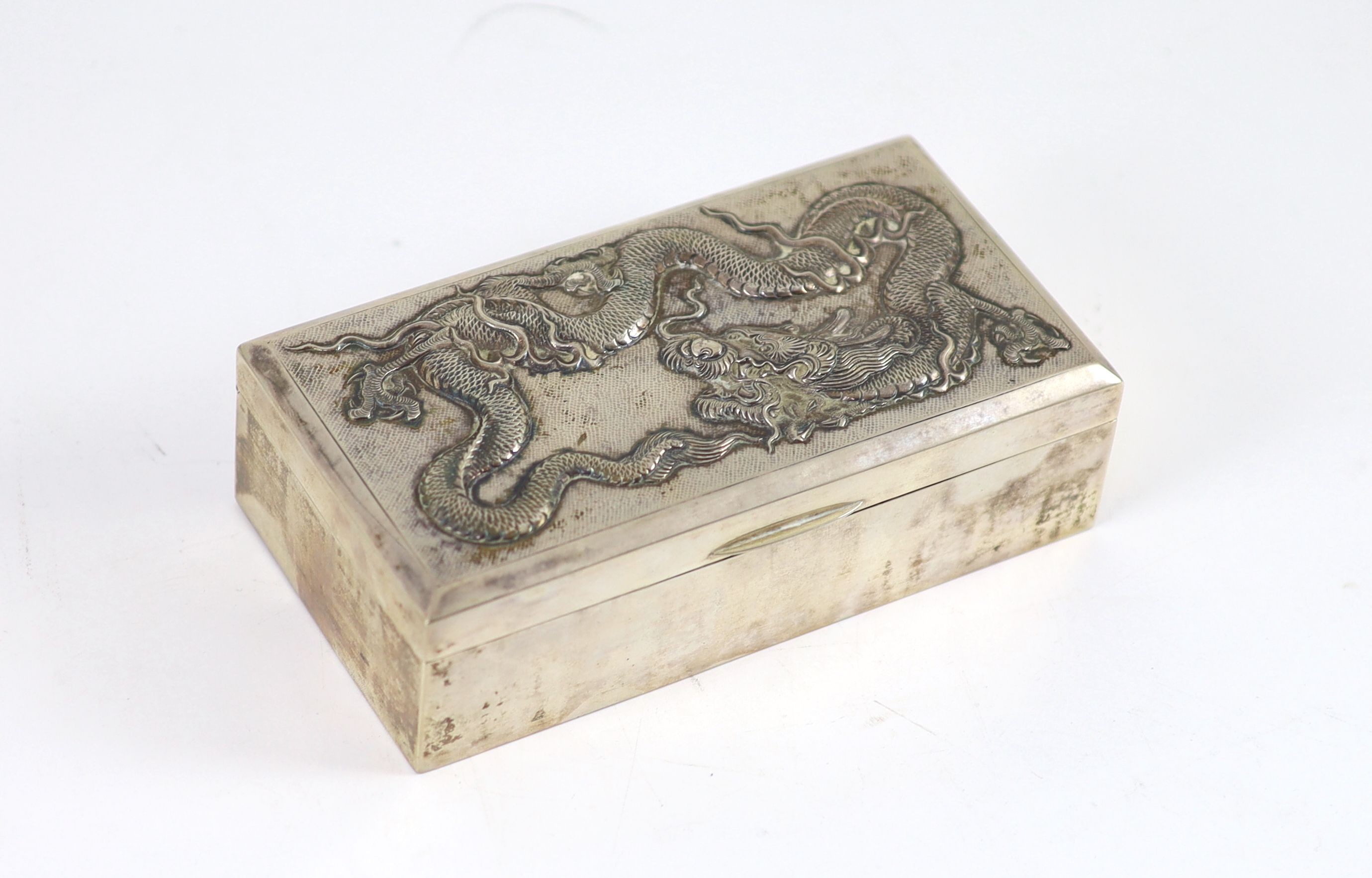 A late 19th/early 20th century Chinese silver mounted cigarette box by Tack Hing